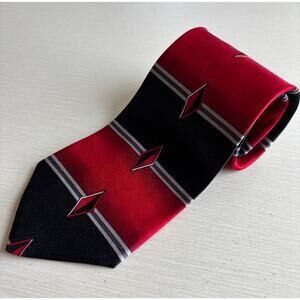 Vintage Luxury Pierre Balmain Paris Silk Tie Red Black Geometric Diamond Pattern